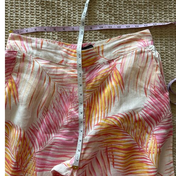 Tahari Palm Print Tropical Cropped Wide Leg 100% Linen Pants Large - Picture 4 of 4
